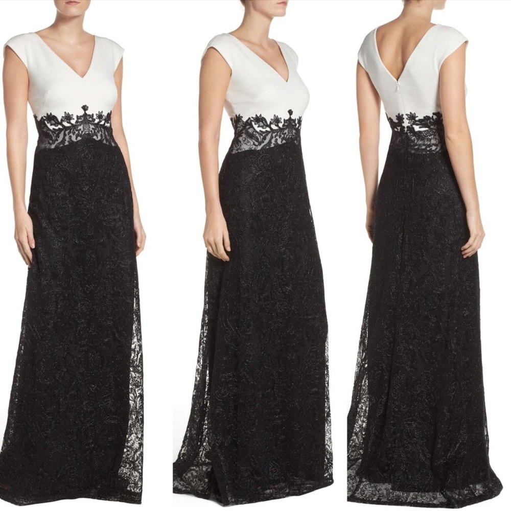 NEW‎ Tadashi Shoji Two Tone Evening Gown Black/White [SZ 14 ]
